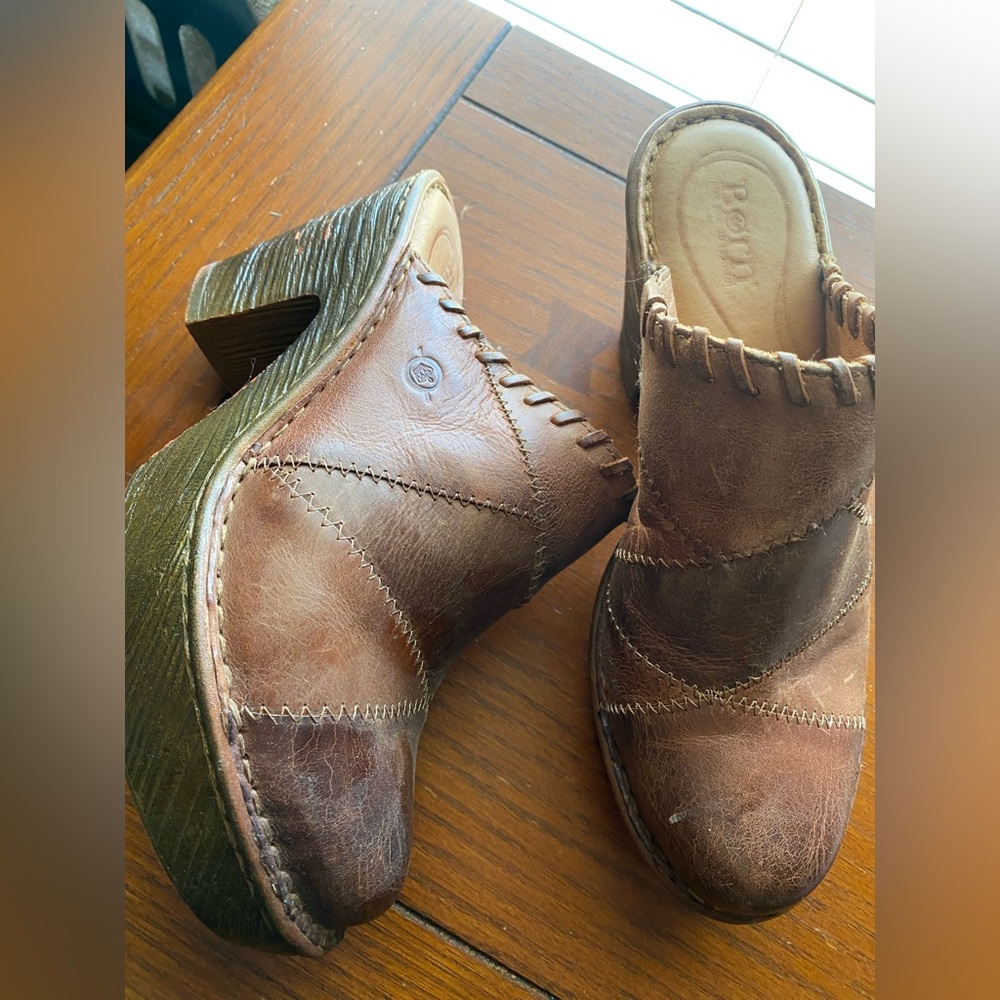 Born Brown Leather Mules